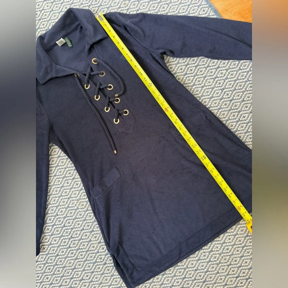 LAUREN BY RALPH LAUREN navy terry beach cover up